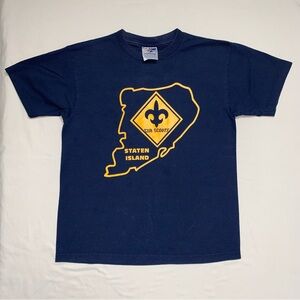 Cub Boy Scout TShirt Staten Island NY Youth Large Top Navy Blue Yellow Webelos